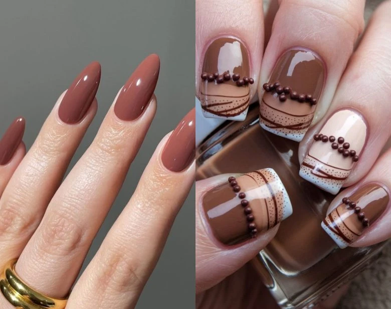 Трендовый маникюр 2025 года в цвете Mocha Mousse